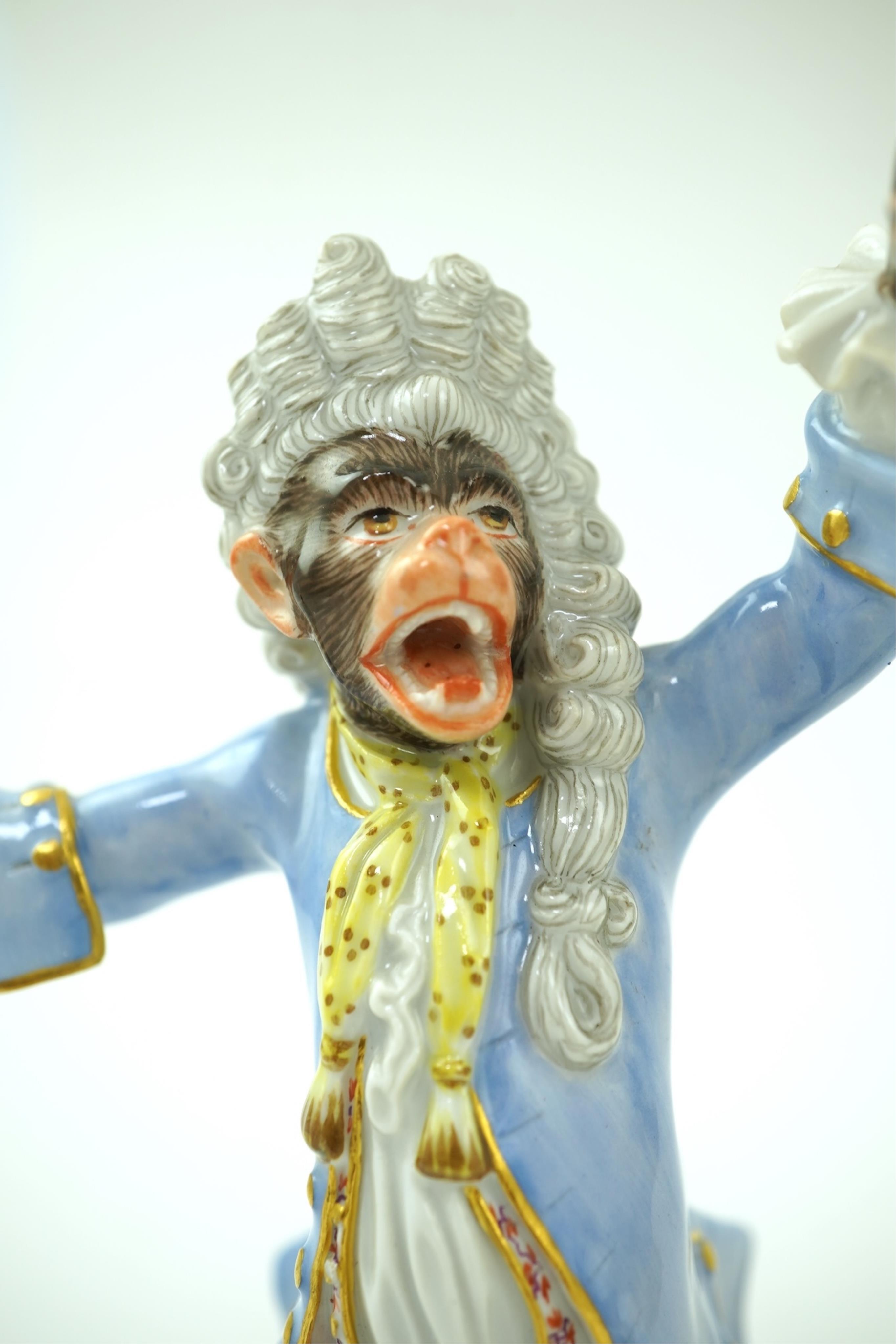 Two Meissen monkey band figures, 20th century